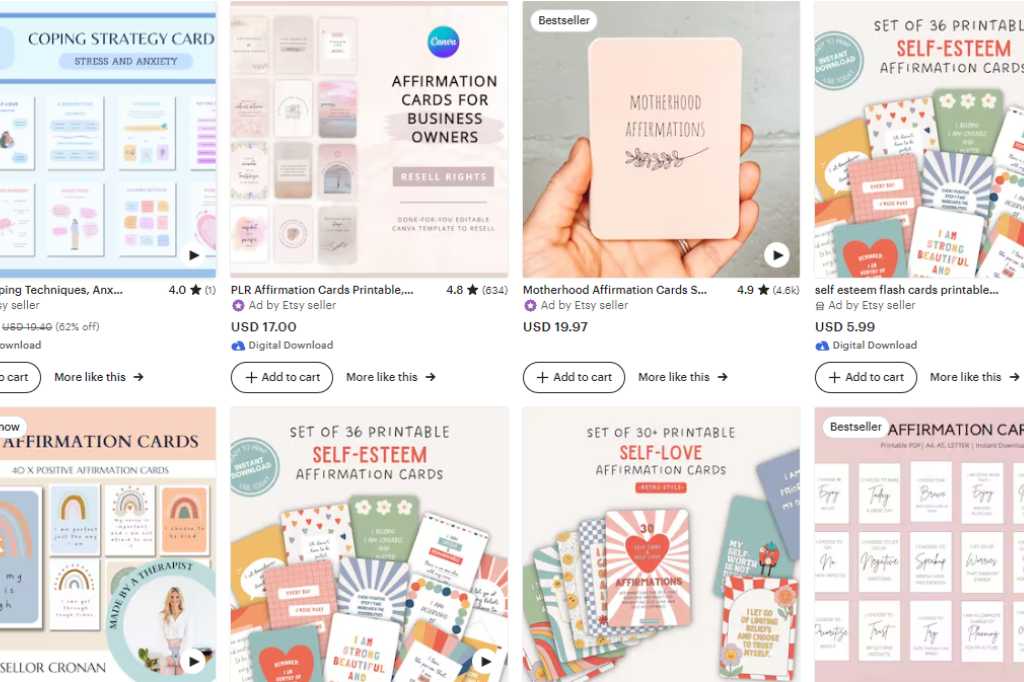 affirmation cards on Etsy