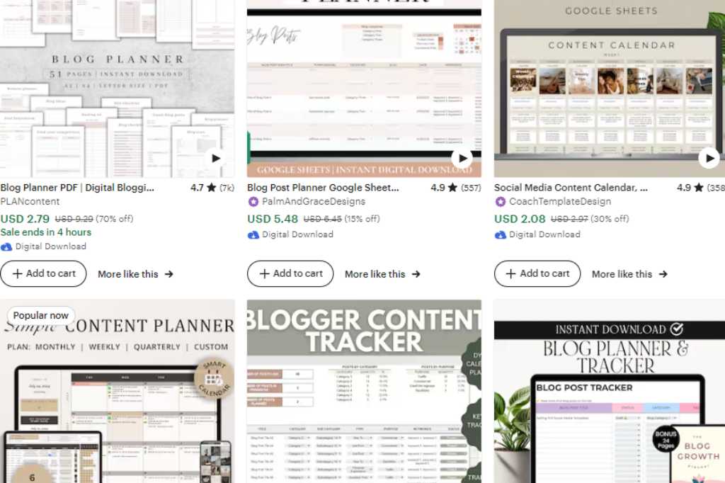 Blogging Calendar on Etsy