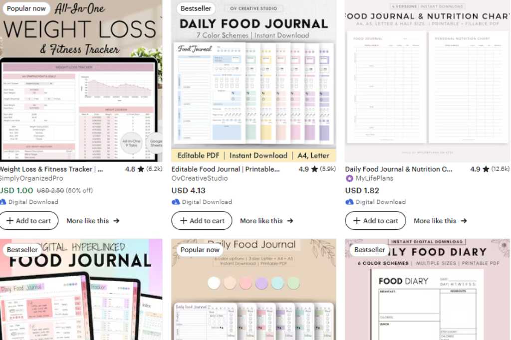 Diet Logs on Etsy
