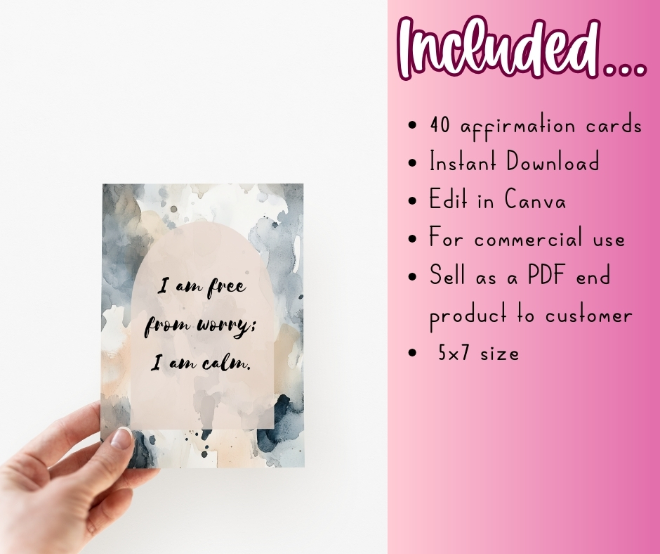 PLR Calm and Collected Stress Relief Affirmation Cards - Image 3