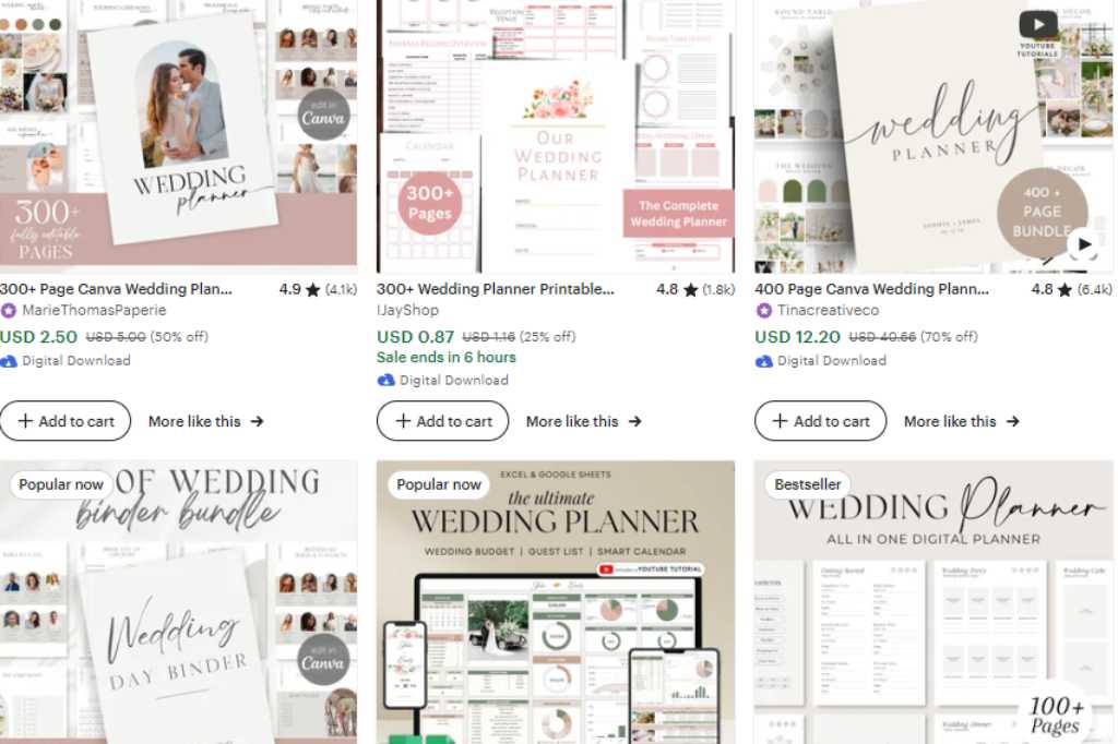 wedding planners on Etsy