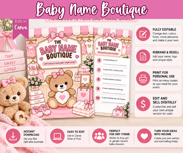 PLR Baby Name Boutique Baby Shower Game